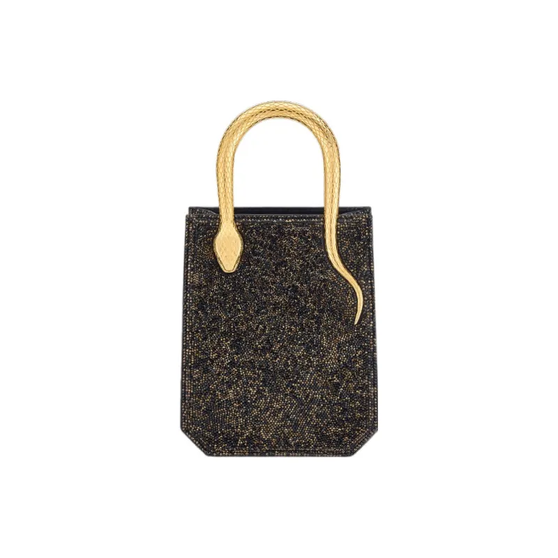 BVLGARI Serpenti Series Suede Tote Bag Shopping Bag Shoulder Bag Crossbody Bag Handbag Mini Women's Black-0