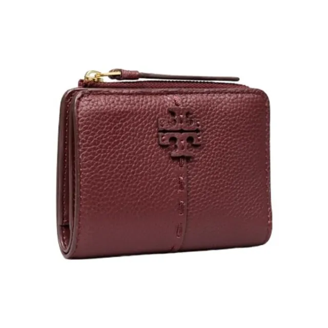 TORY BURCH McGraw Litchi Grain Leather Coin Purses Wallets Regular Women's Burgundy-1