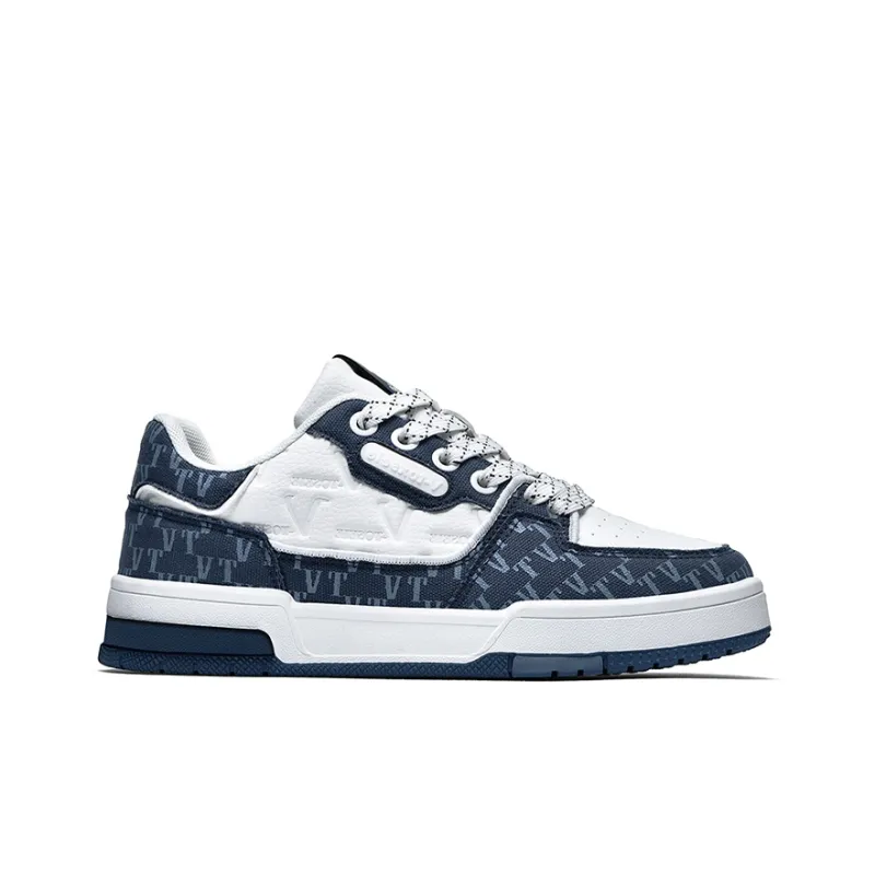 V TOXSEIE Mid Top Sports Skateboard Shoes Unisex White Blue-1