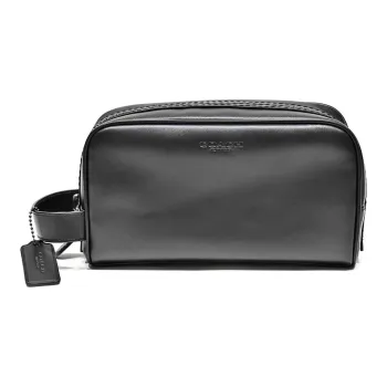 COACH Travel Kit Cowhide Leather Travel Bag, Toiletry Bag, Makeup Bag Medium Size Unisex Black