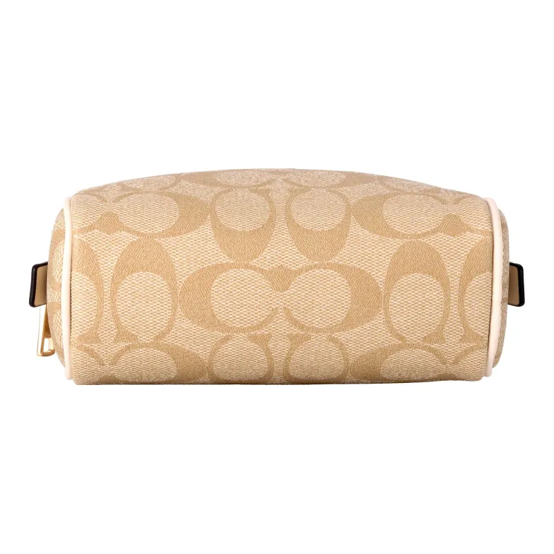 COACH Canvas With Leather Canvas Bag, Handheld Makeup Bag Trumpets Women's Khaki-3