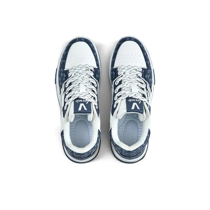 V TOXSEIE Mid Top Sports Skateboard Shoes Unisex White Blue-2