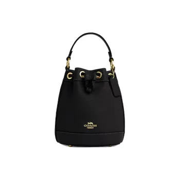 COACH Dempsey Eggstone Grain Leather Bucket Bag Handbag Shoulder Bag Crossbody Bag Mini Women's Black