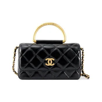 CHANEL Shiny Lambskin Crossbody One Shoulder Handbags Women's Black