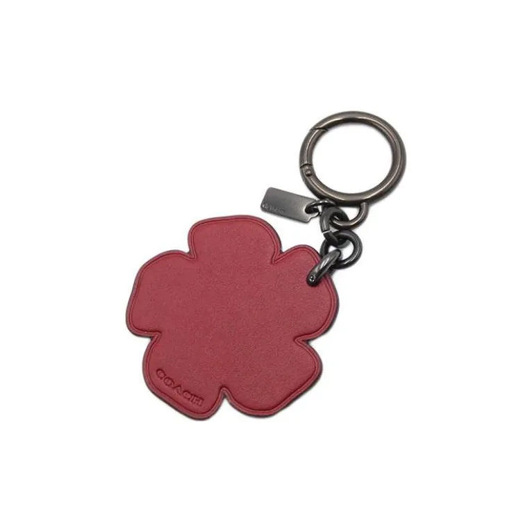 COACH Chromium Tanned Leather Key Ring Keychain Bag Charm Bag Accessory Women's Cherry Red-3