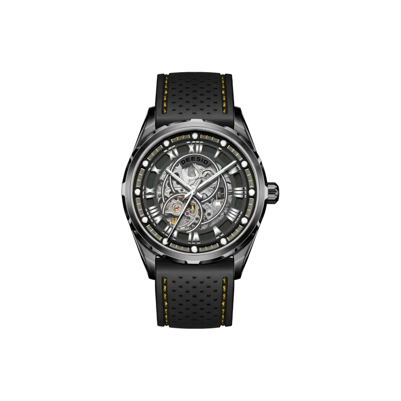 DEESIO Automatic Mechanical Movement Rubber Strap Men's Watches Cut Out Dial-14