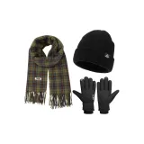 Sweet Style Small Plaid Scarf+Black Thermal Glove+Black Thermal Hat