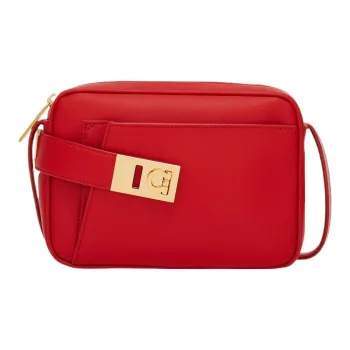 FERRAGAMO Calfskin Camera Bag Shoulder Bag Crossbody Bag Small Size Women's Flame Red