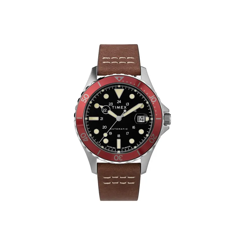 TIMEX Wrist Watch Automatic Mechanical Movement Genuine Leather Strap Black Dial Men's Watches-0