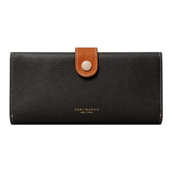 TORY BURCH Litchi Grain Leather With Calfskin Trim Coin Purses Wallets Women's Black & Brown