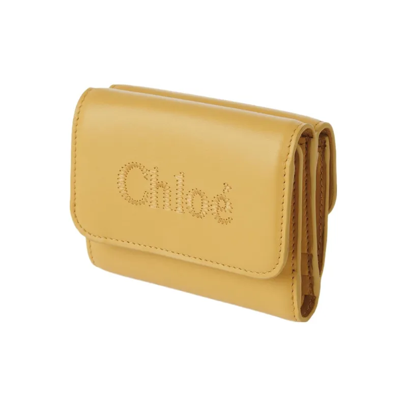 Chloe Bright Calfskin Wallet Trumpets Women's Honey Gold-1