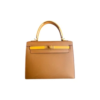 HERMES Kelly Epsom Leather Kelly Bag Handbags Women's Gold Brown With Sun Yellow