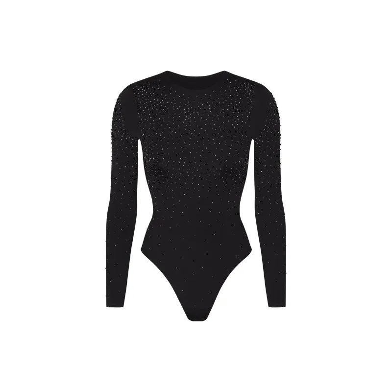 Skims X Swarovski Jelly Sheer Long Sleeve Crew Neck Bodysuit Sienna-3
