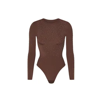 Skims X Swarovski Jelly Sheer Long Sleeve Crew Neck Bodysuit Sienna