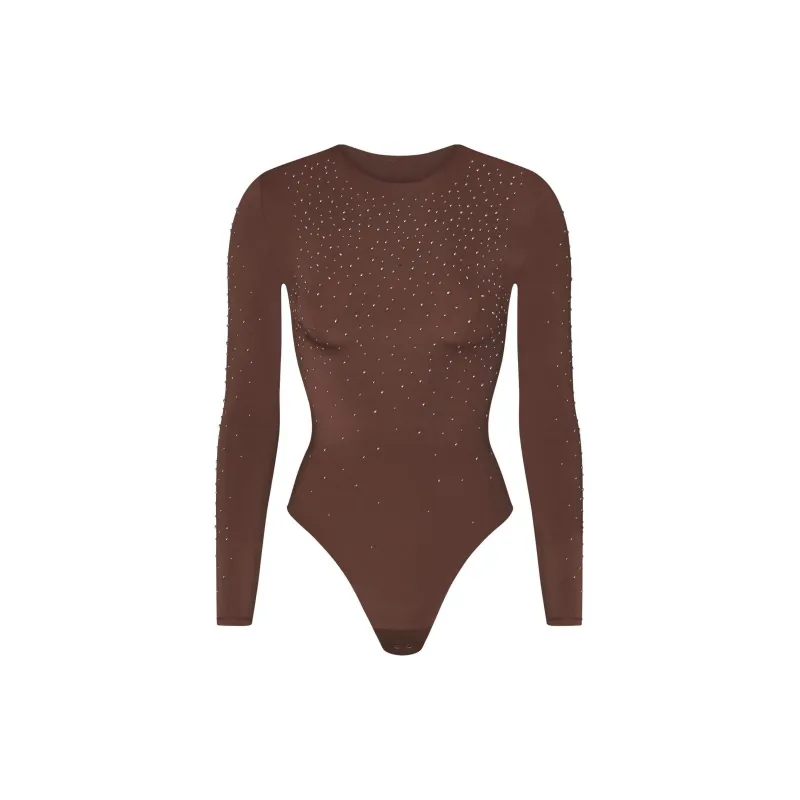 Skims X Swarovski Jelly Sheer Long Sleeve Crew Neck Bodysuit Sienna-0