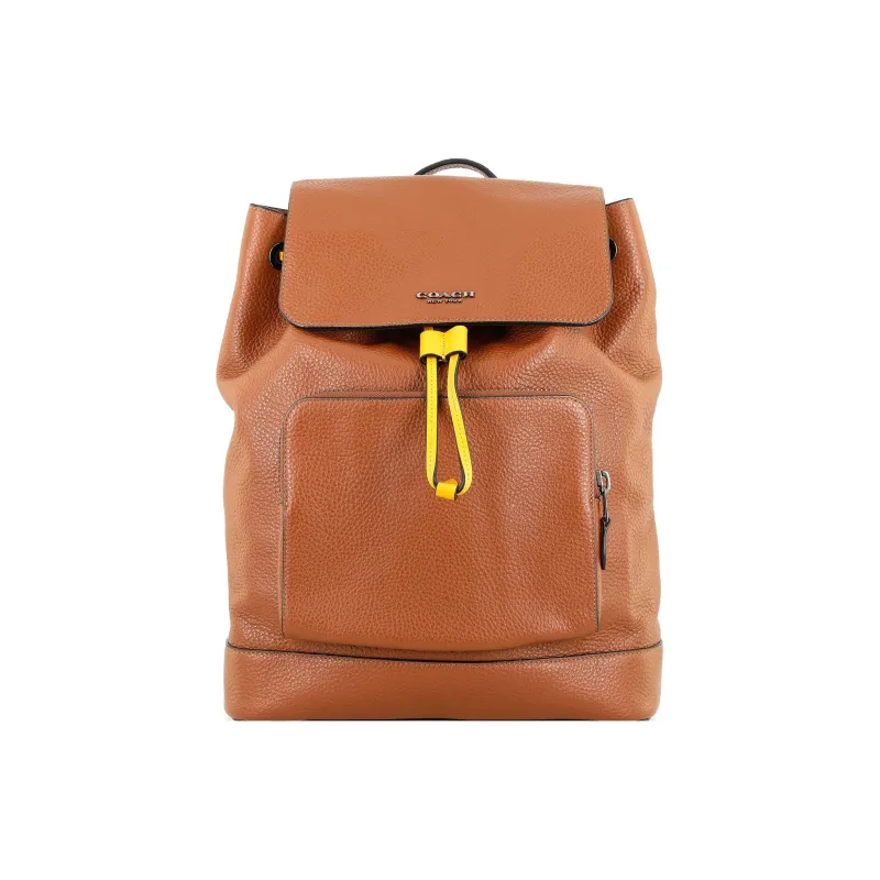 COACH Turner Grained Leather Backpack Large Size Men's Brown-Orange-0