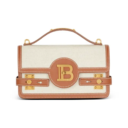 BALMAIN B BUZZ Canvas With Calfskin Crossbody One Shoulder Handbags Regular Women's Brown