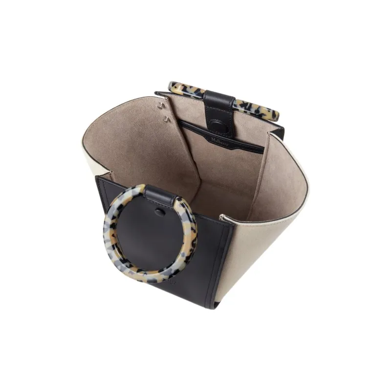 Mulberry Classic Smooth Calfskin With Delicate Canvas Shoulder Bag Crossbody Bag Handbag Mini Women's Black & Beige-3