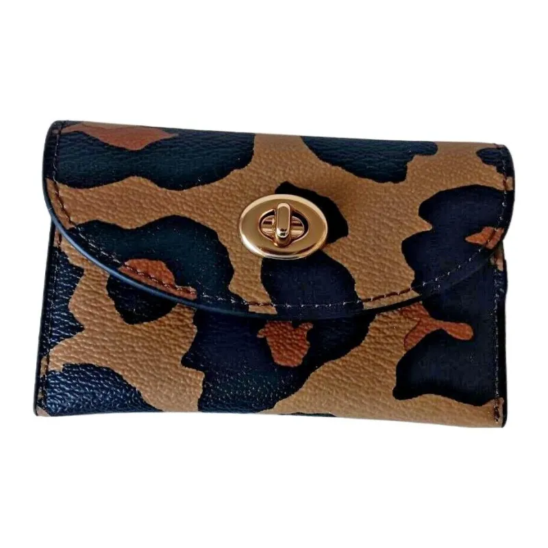 COACH Card Case Coated Canvas With Smooth Leather Business Card Holder Card Case Mini Women's Brown Black-2