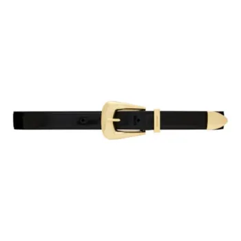 SAINT LAURENT Pointed Toe Metal End Design Pin Buckle Leather Belts Women's Black Width: 2.5CM