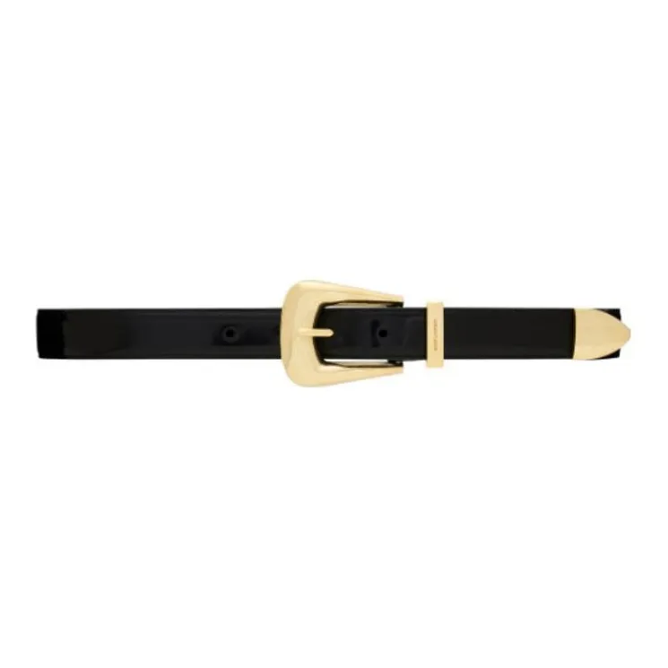 SAINT LAURENT Pointed Toe Metal End Design Pin Buckle Leather Belts Women's Black Width  2.5CM-0
