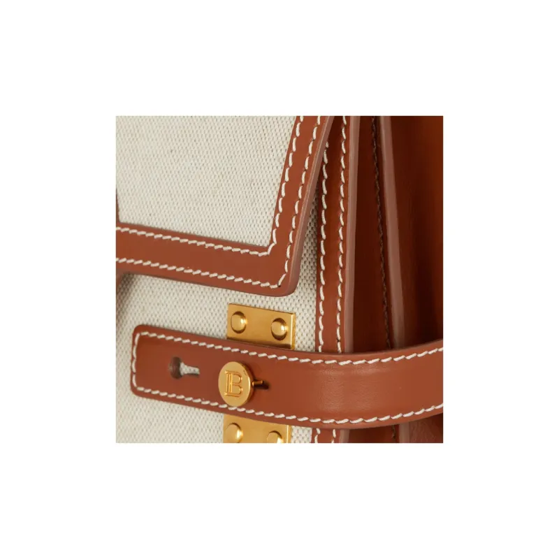 BALMAIN B BUZZ Canvas With Calfskin Crossbody One Shoulder Handbags Regular Women's Brown-5