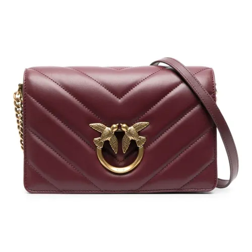 PINKO Click Series Goatskin Patchwork With Cow Leather Crossbody Bag Shoulder Bag Women's Burgundy