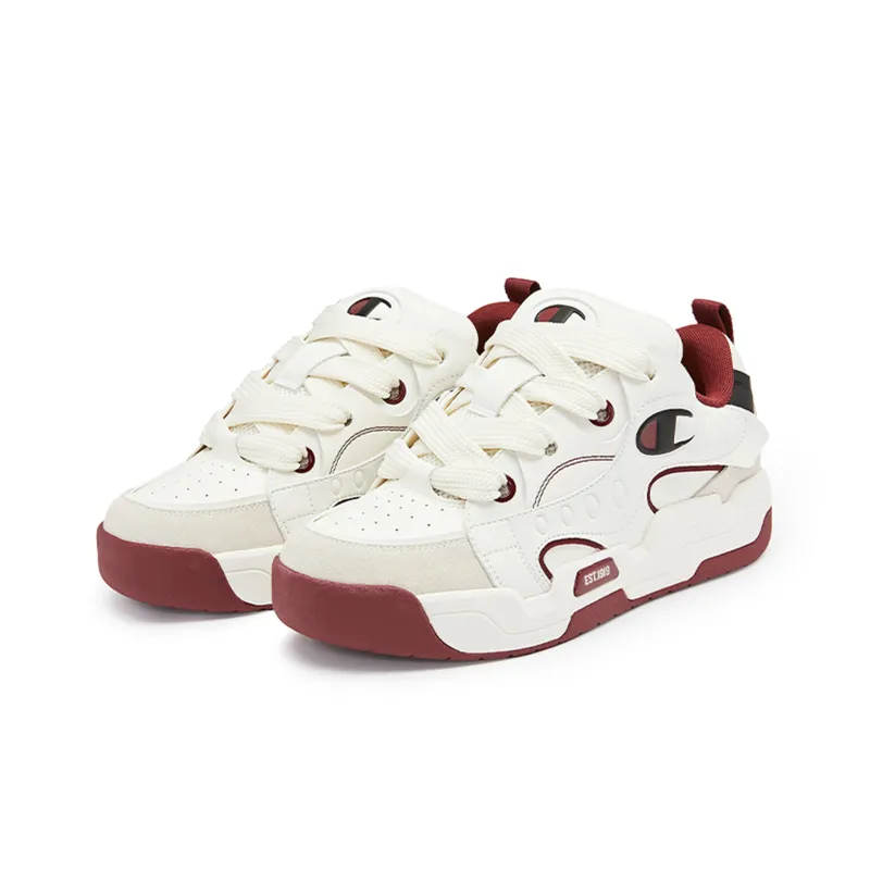 Champion Playful Puffy Shoes Slip Resistant Low Top Skateboard Shoes Unisex Dark Red-2