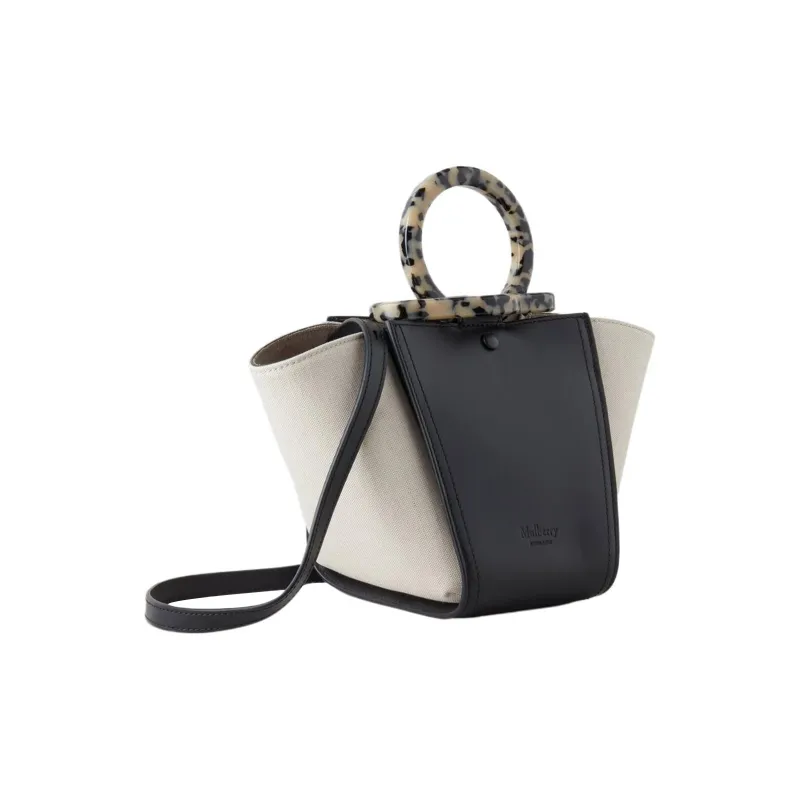 Mulberry Classic Smooth Calfskin With Delicate Canvas Shoulder Bag Crossbody Bag Handbag Mini Women's Black & Beige-1