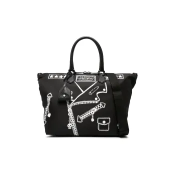 MOSCHINO Polyester With Calfskin Tote Bag Shopping Bag Handbag Men's Black