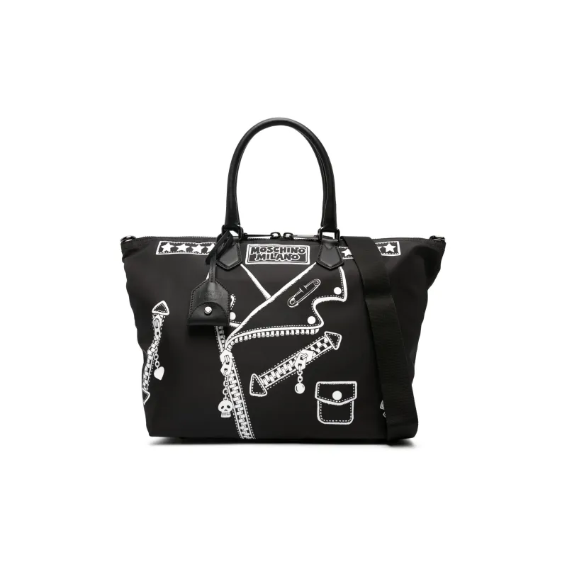 MOSCHINO Polyester With Calfskin Tote Bag Shopping Bag Handbag Men's Black-0