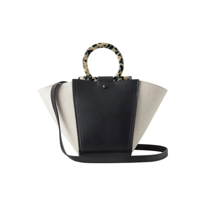 Mulberry Classic Smooth Calfskin With Delicate Canvas Shoulder Bag Crossbody Bag Handbag Mini Women's Black & Beige-2
