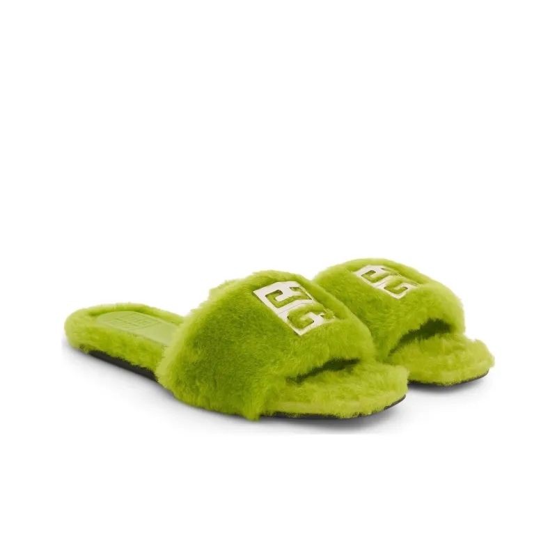 Givenchy Flat Mule '4G - Citrus Green Shearling'-3