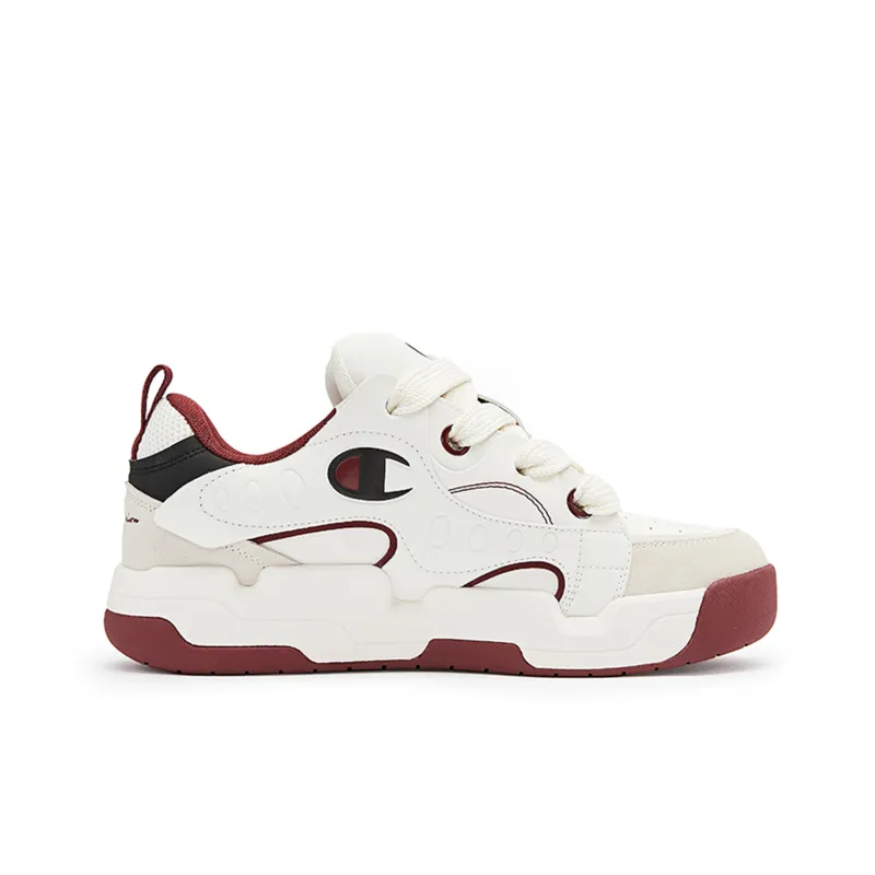 Champion Playful Puffy Shoes Slip Resistant Low Top Skateboard Shoes Unisex Dark Red-1