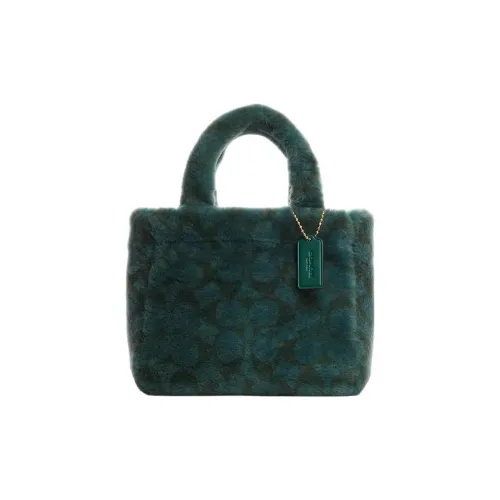 COACH Wool Blended Smooth Leather Tote Bag Shopping Bag Shoulder Bag Crossbody Bag Handbag Small Size Women's Green