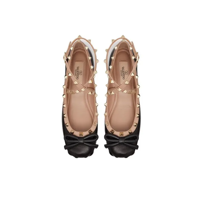 Valentino Garavani Rockstud Leather Ballerina Shoes-1