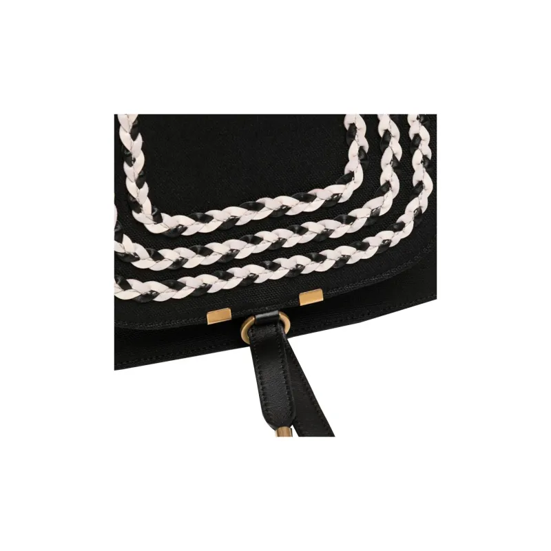 Chloe Marcie Fabric Shoulder Bag Crossbody Bag Handbag Medium Size Women's Raven-2