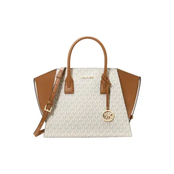 MICHAEL KORS Avril Coated Canvas Shoulder Bag, Crossbody Bag, Handbag Large Size Women's Vanilla
