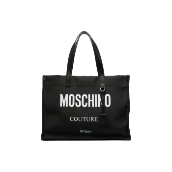 MOSCHINO Calfskin With Canvas Canvas Bag Tote Bag Shopping Bag Handbag Men's Black
