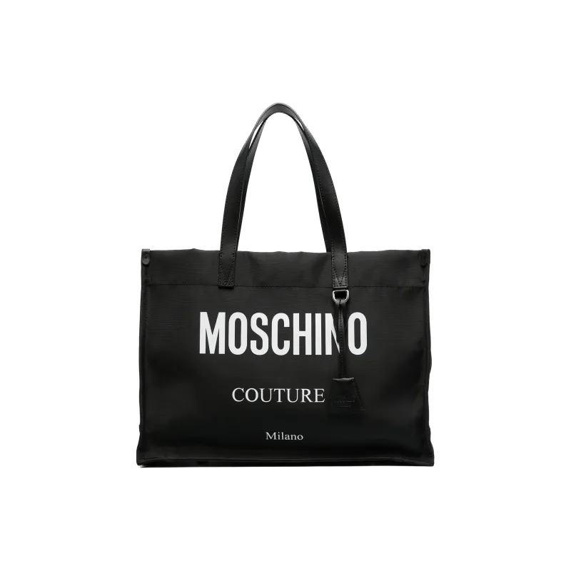 MOSCHINO Calfskin With Canvas Canvas Bag Tote Bag Shopping Bag Handbag Men's Black-0