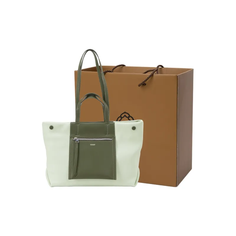 VENOF Cow Leather Tote Bag, Shopping Bag, Shoulder Bag, Handbag Tubas Women's New Album Green/Brown-4