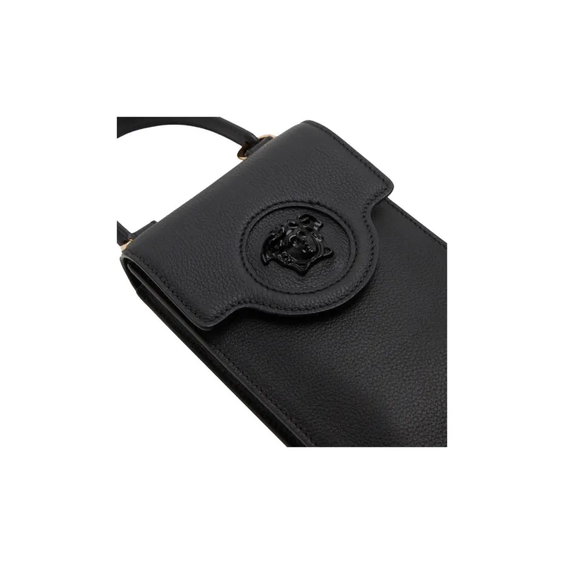 VERSACE La Medusa Leather Portable One Shoulder Crossbody Cell Phone Pouch Regular Women's Black-6