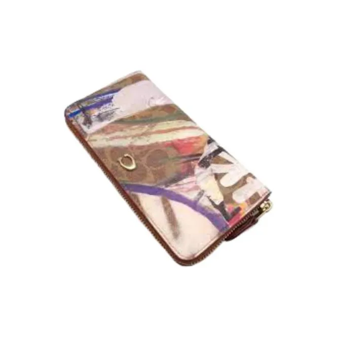 COACH Mint+Serf Collaboration Accordion Zip Canvas With Leather Card Holder Wallet Small Size Women's Brown-1