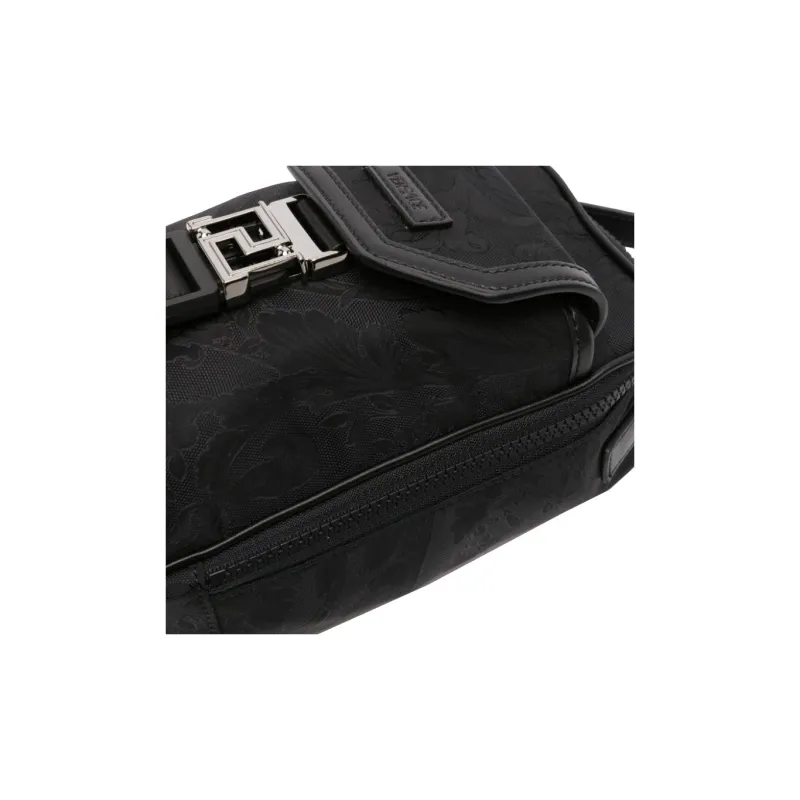 FANSIZHE Barocco Recycled Nylon With Calfskin Shoulder Bag Crossbody Bag Handbags Men's Black-2