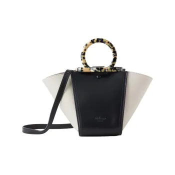 Mulberry Classic Smooth Calfskin With Delicate Canvas Shoulder Bag Crossbody Bag Handbag Mini Women's Black & Beige