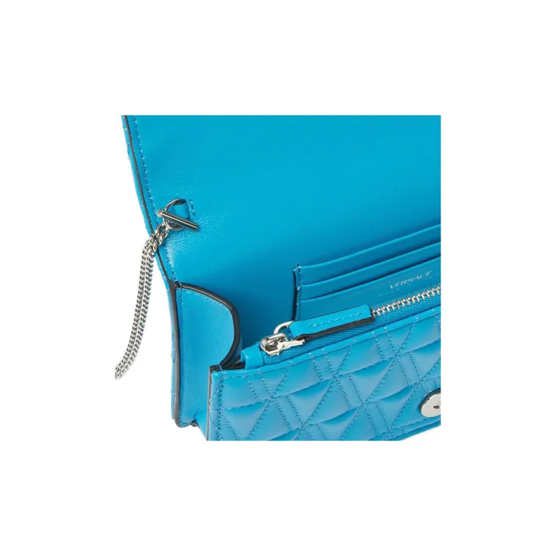 VERSACE Virtus Lambskin Evening Party Bag One Shoulder Crossbody Clutch Regular Women's Turquoise-4