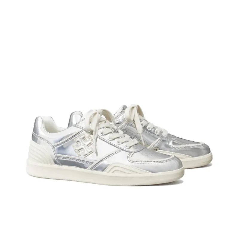 TORY BURCH Low Top Skateboard Shoes Women's Silver-3