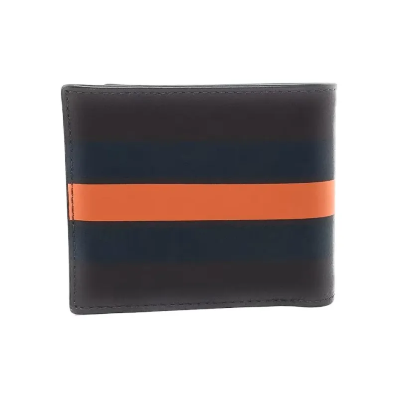 COACH Compact Leather 3 in 1 Foldable Clutch Wallet Men's Brown & Blue Orange-4