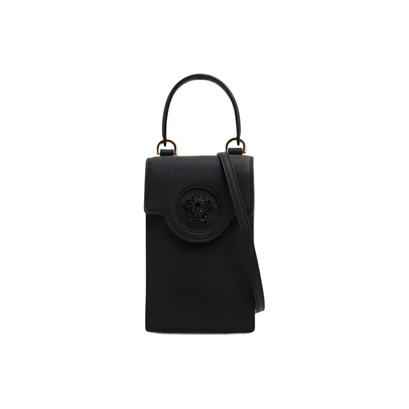 VERSACE La Medusa Leather Portable One Shoulder Crossbody Cell Phone Pouch Regular Women's Black-0