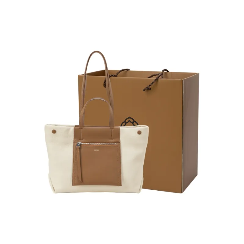 VENOF Cow Leather Tote Bag, Shopping Bag, Shoulder Bag, Handbag Tubas Women's New Album Green/Brown-23